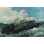 George Horace Davis (1881 - 1963), shipping in a storm, oil on board, signed and dated 1910, 37cm