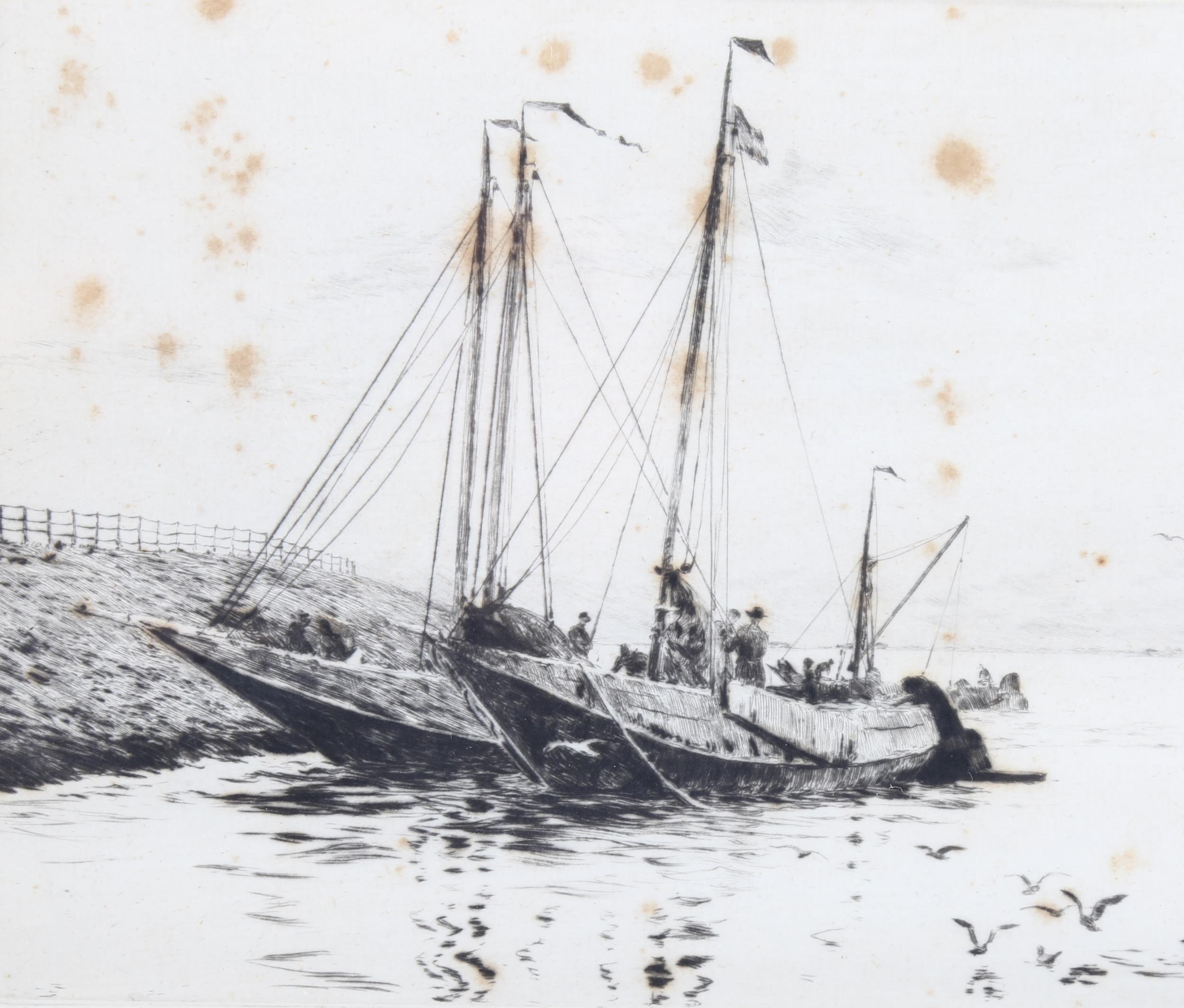 William Lionel Wyllie (1851 - 1931), Dutch eel boats on the Schelt, drypoint etching, signed in - Image 3 of 4