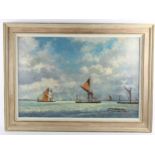 Hugh Boycott Brown, cloudy morning Medway, oil on board, signed with exhibition label verso, 50cm