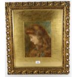 A E Hart, head portrait of young woman, watercolour, signed, 30cm x 23cm, framed 2 spots of