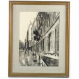 Bernard Lamotte (1903 - 1983), street view, charcoal on paper, signed, 35cm x 25cm, framed Very