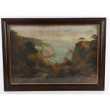 George Willis Pryce, view towards a cove, oil on canvas, signed, 31cm x 46cm, framed Good original