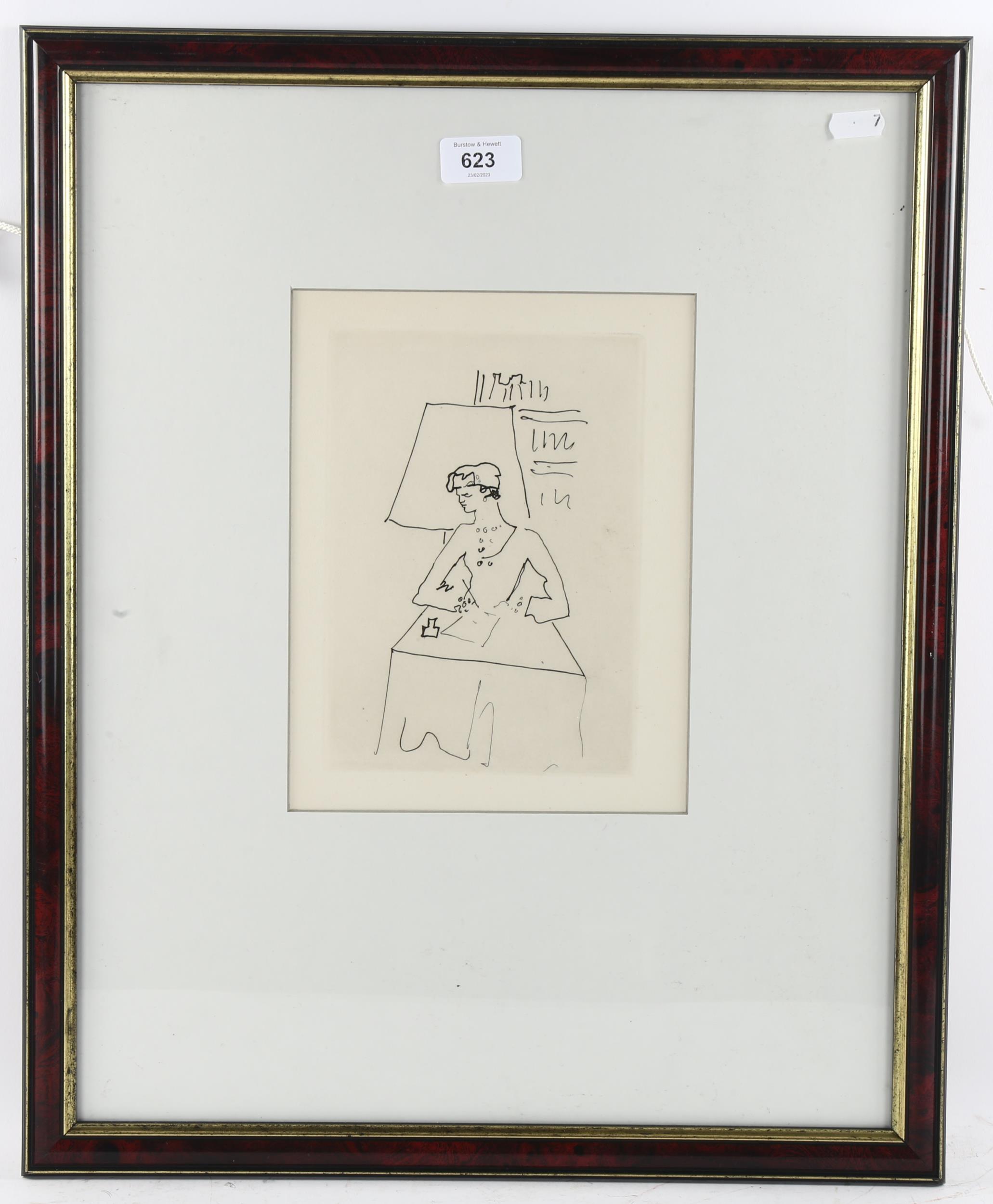 Jean Cocteau (1889 - 1963), Le Bal, original etching, 1953, no. 153/220, plate 21cm x 15cm, framed - Image 2 of 4