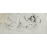 Attributed to Nina Hamnett (1890-1956), ink on paper, Nude, signed in pencil verso, 16cm x 38cm,