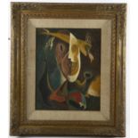 Contemporary surrealist composition, oil on board, unsigned, 33cm x 26cm, framed Good condition