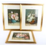 3 still life watercolours, all signed with monogram NC, 33cm x 24cm, framed Image with white flowers