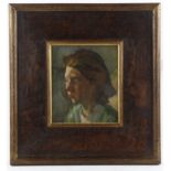 20th century oil on board, portrait of a woman, unsigned, 16cm x 14cm, framed Good condition