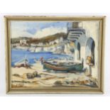 Camps, mid-20th century Mediterranean harbour scene, oil on canvas, signed, 27cm x 35cm, framed Good