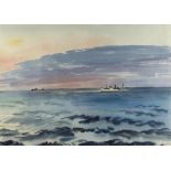 Roland Vivian Pitchforth (1895 - 1982), shipping off Gibraltar, watercolour, signed, 39cm x 55cm,