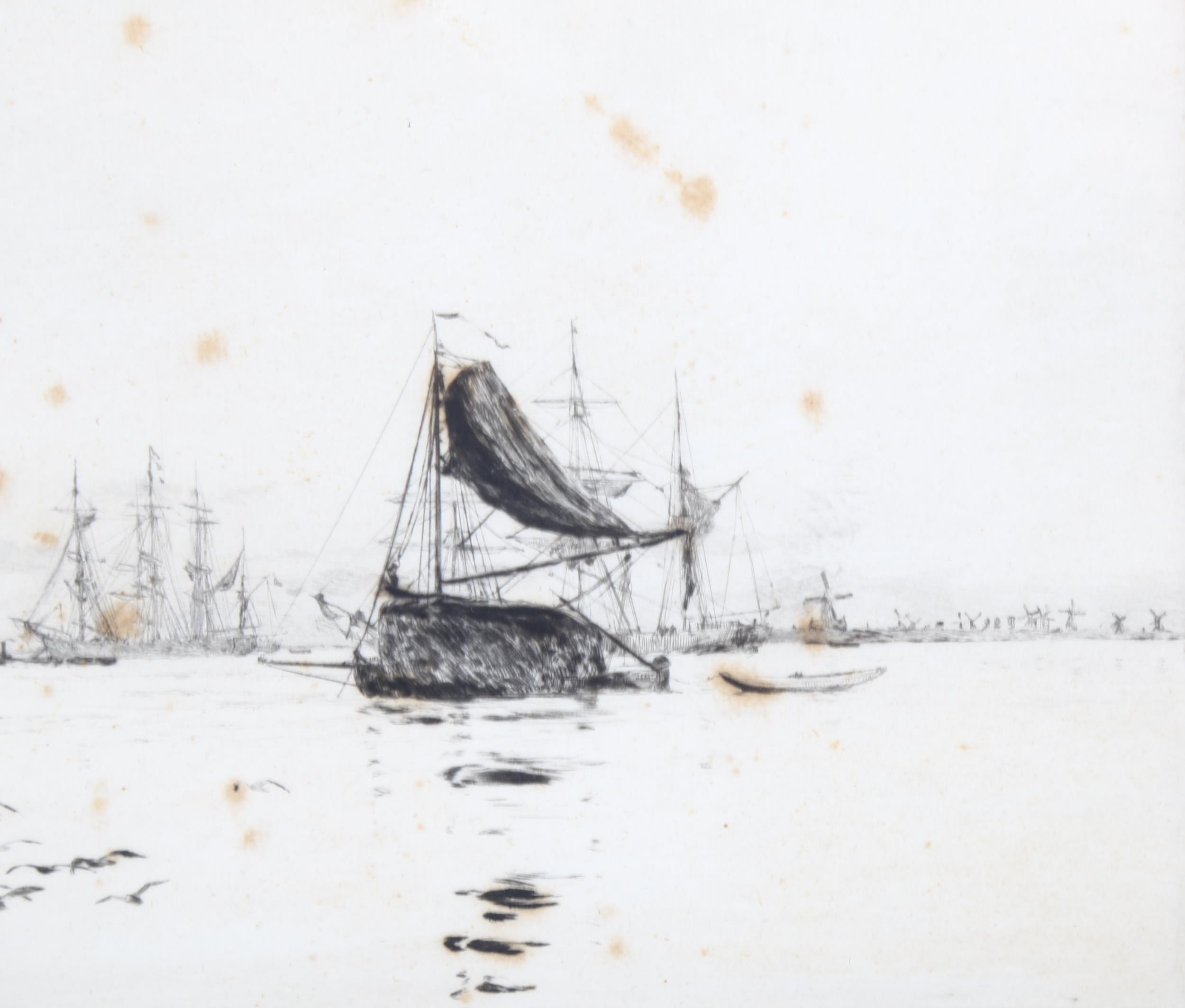 William Lionel Wyllie (1851 - 1931), Dutch eel boats on the Schelt, drypoint etching, signed in - Image 4 of 4