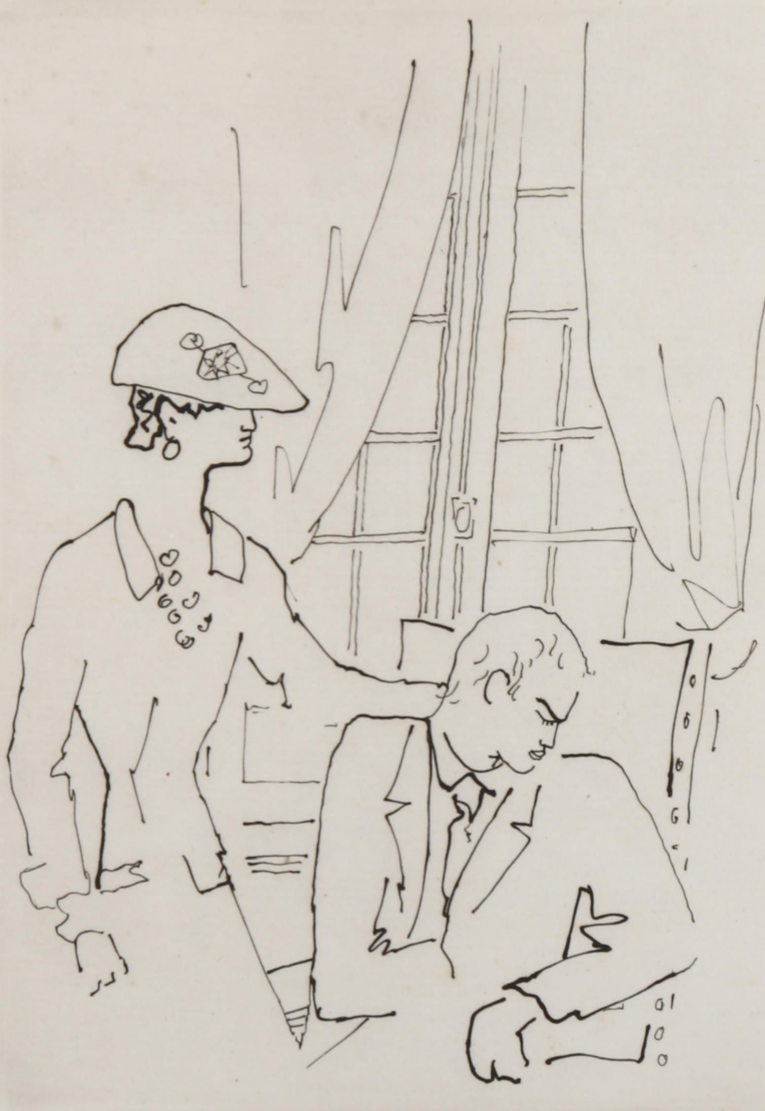 Jean Cocteau (1889 - 1963), Le Bal, original etching, 1953, no. 153/220, plate 21cm x 15cm, framed