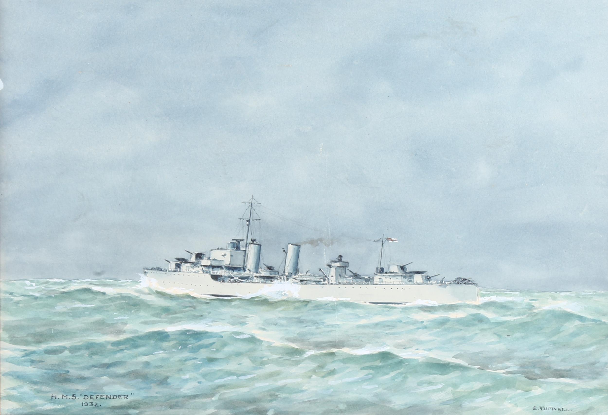 Erskine Tufnell, HMS Defender 1932, and HMS Glowworm ramming Hipper 8.4.40, 24cm x 35cm, 1 framed - Image 3 of 4