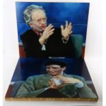 Alex Kilby, the interview, pair of acrylics on board, 48cm x 56cm, unframed Good condition