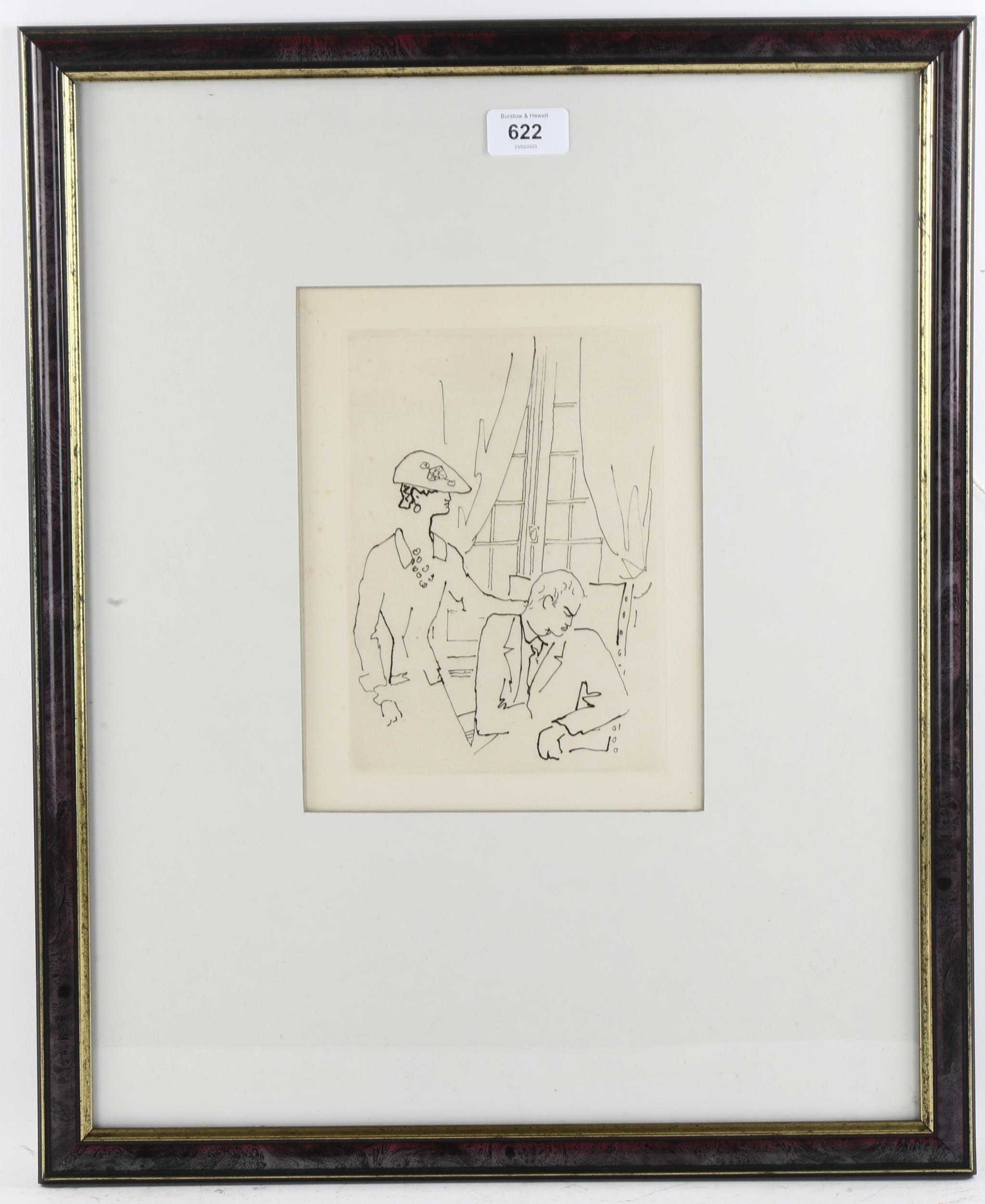 Jean Cocteau (1889 - 1963), Le Bal, original etching, 1953, no. 153/220, plate 21cm x 15cm, framed - Image 2 of 4