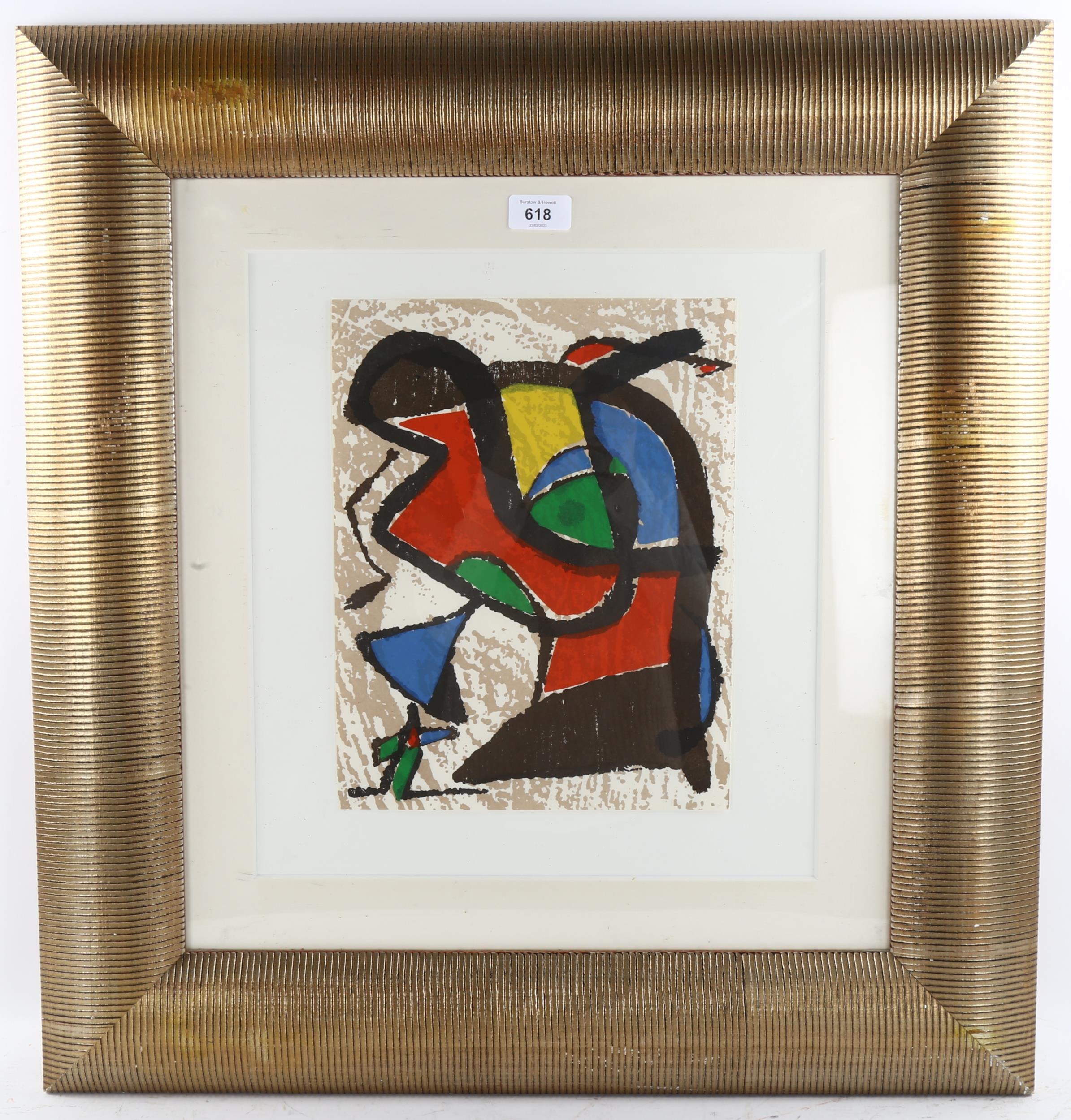 Joan Miro (1893 - 1983), abstract colour woodcut print, issued in Miro engraving volume 1, no.