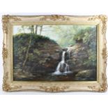 Clive Madgwick, the waterfall, oil on canvas, signed with monogram, 50cm x 76cm, framed Good