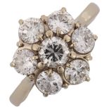 A late 20th century 18ct white gold seven stone diamond cluster flowerhead ring, set with modern