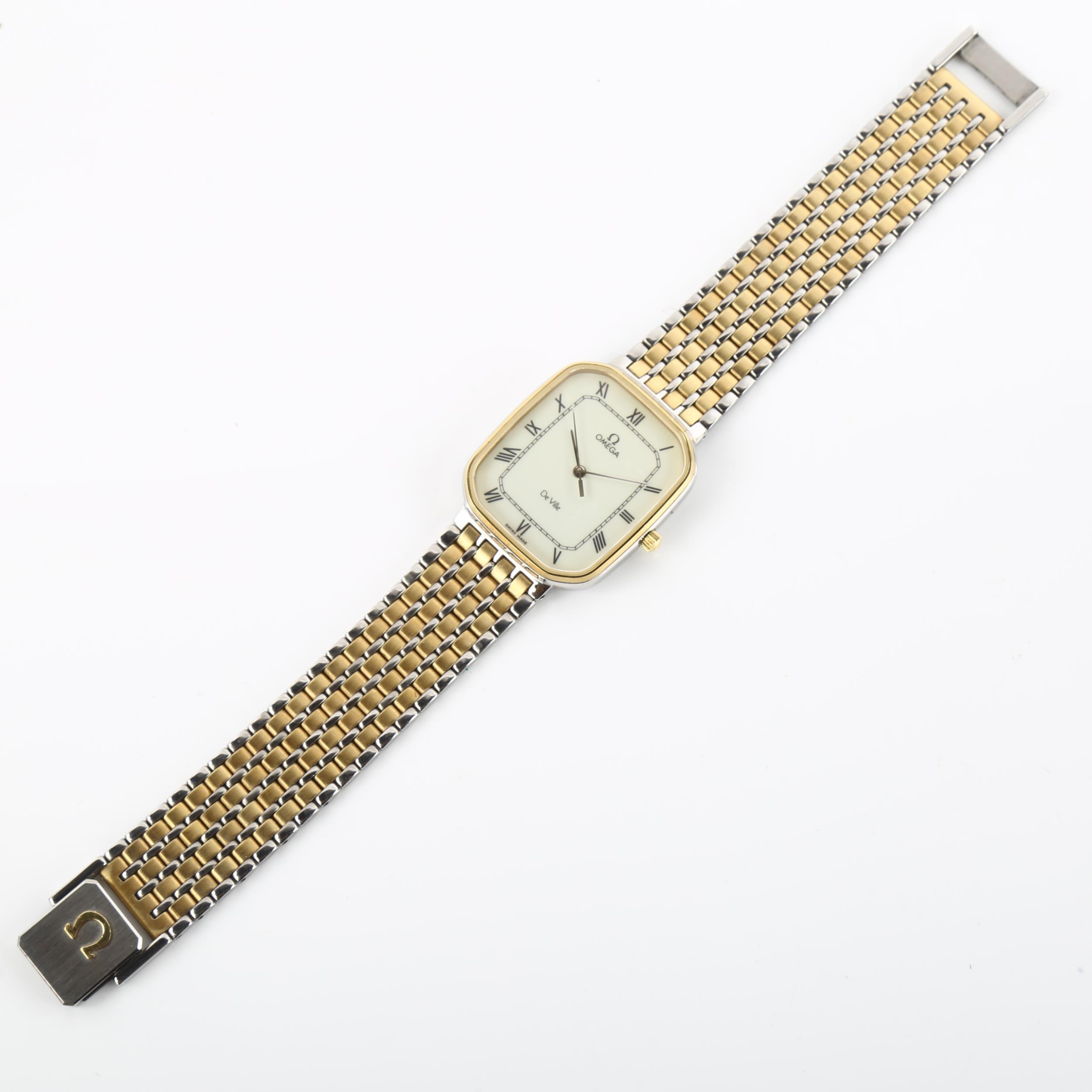 OMEGA - a gold plated stainless steel De Ville quartz bracelet watch, ref. 1417, cream dial with - Image 2 of 5