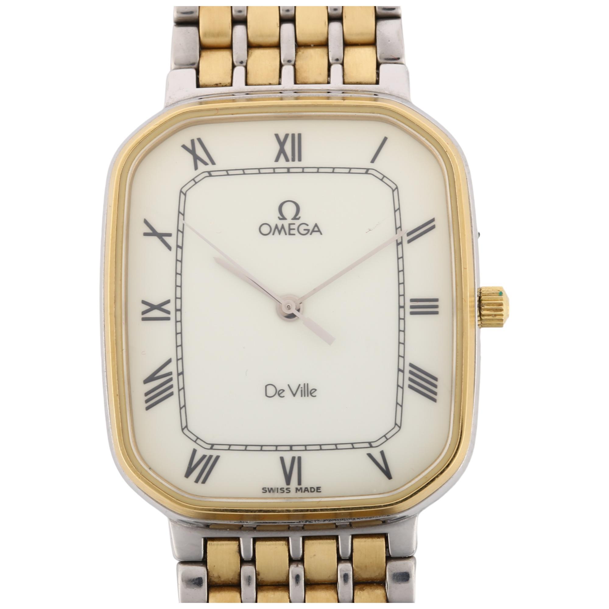 OMEGA - a gold plated stainless steel De Ville quartz bracelet watch, ref. 1417, cream dial with