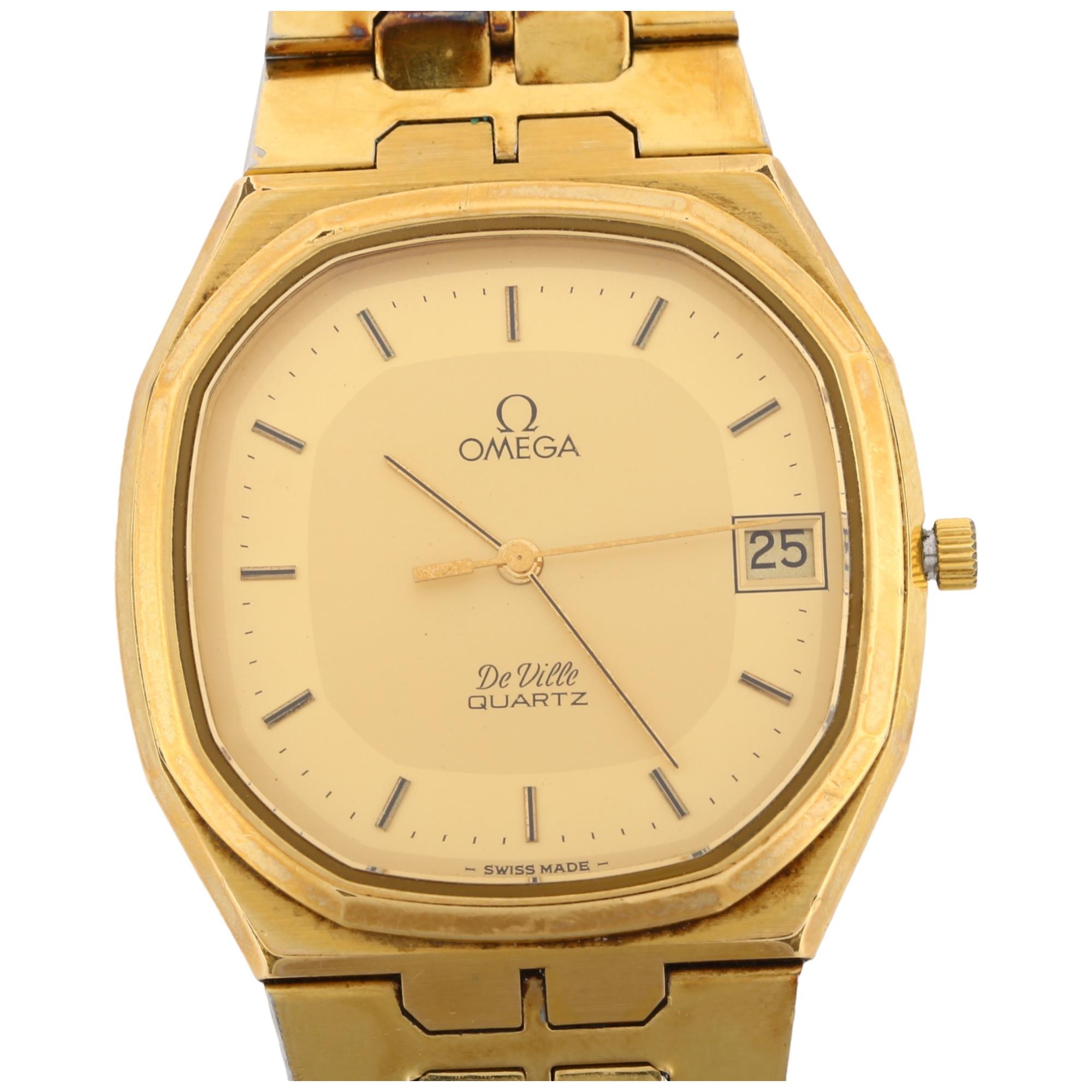 OMEGA - a gold plated stainless steel De Ville quartz bracelet watch, ref. 1332, champagne dial with