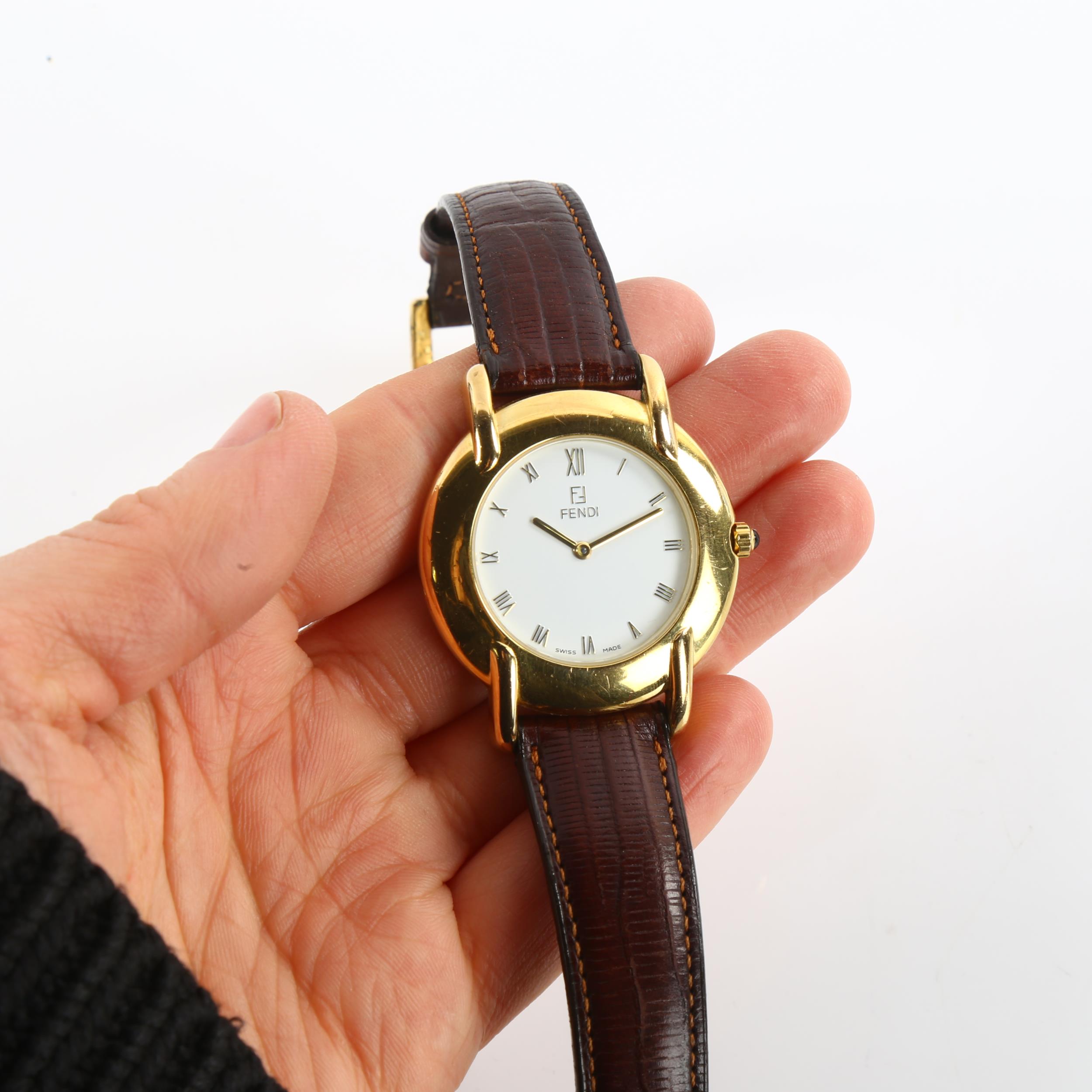 FENDI - a gold plated 410G quartz wristwatch, white dial with gilt Roman numeral hour markers, - Image 5 of 5