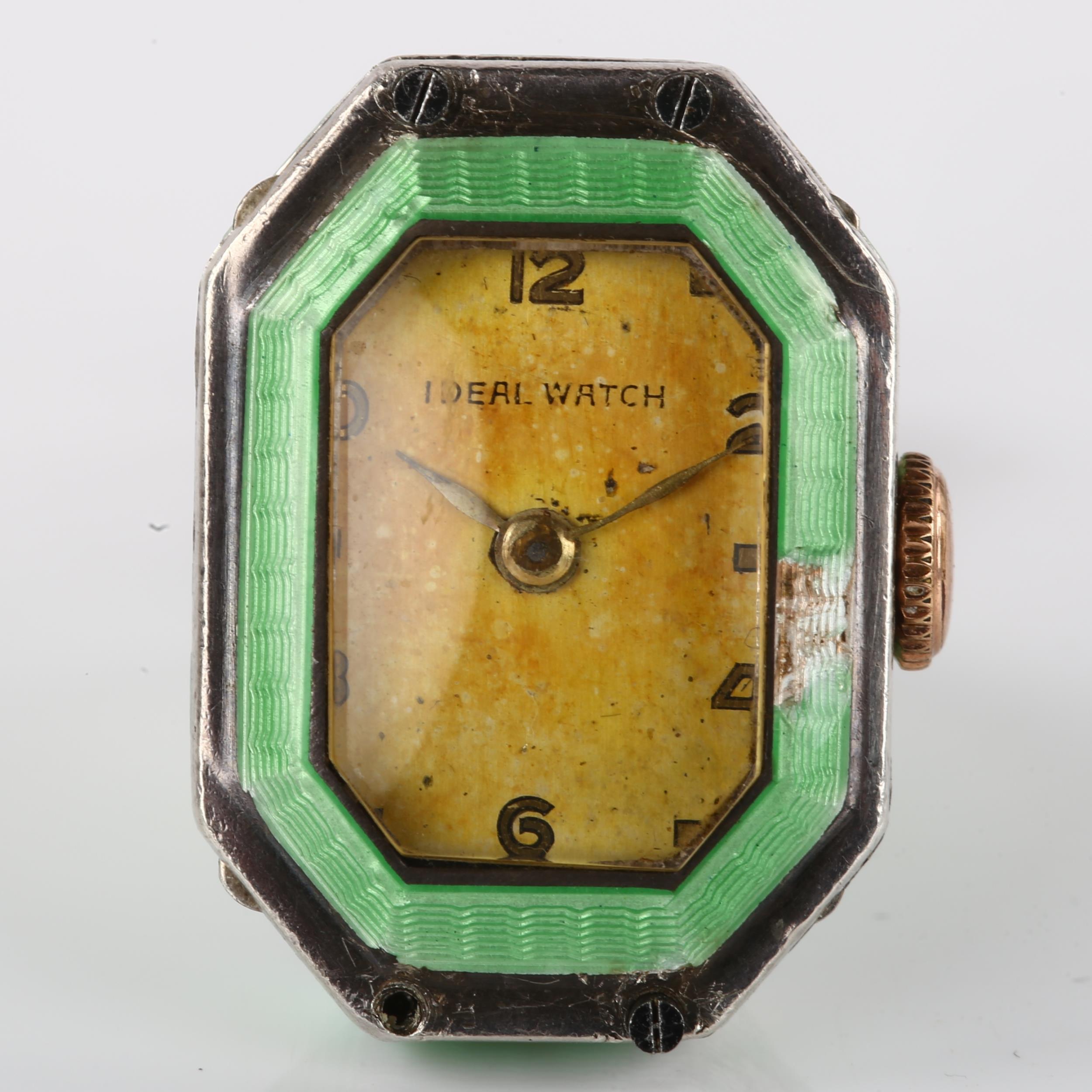 IDEAL WATCH - an early 20th century silver and green enamel mechanical pendant timepiece, silvered - Image 2 of 5