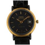 ORIS - a gold plated stainless steel Acapulco quartz wristwatch, ref. 7113, black dial with gilt