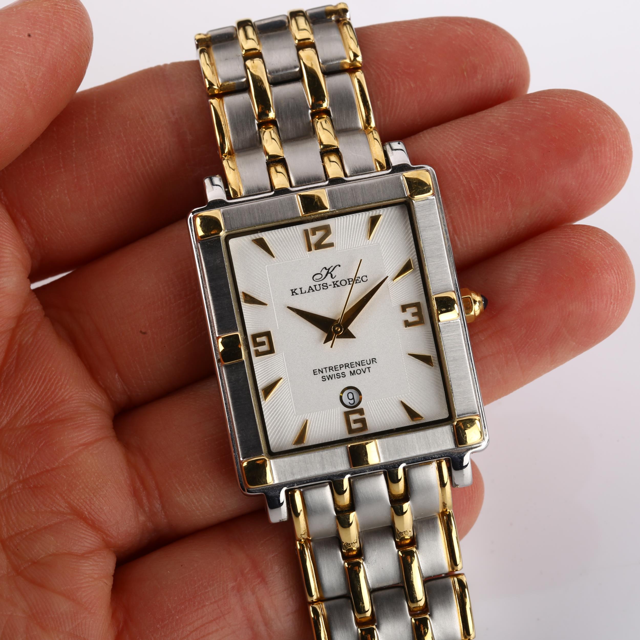 KLAUS-KOBEC - a gold plated stainless steel Entrepreneur quartz bracelet watch, silvered dial with - Image 5 of 5