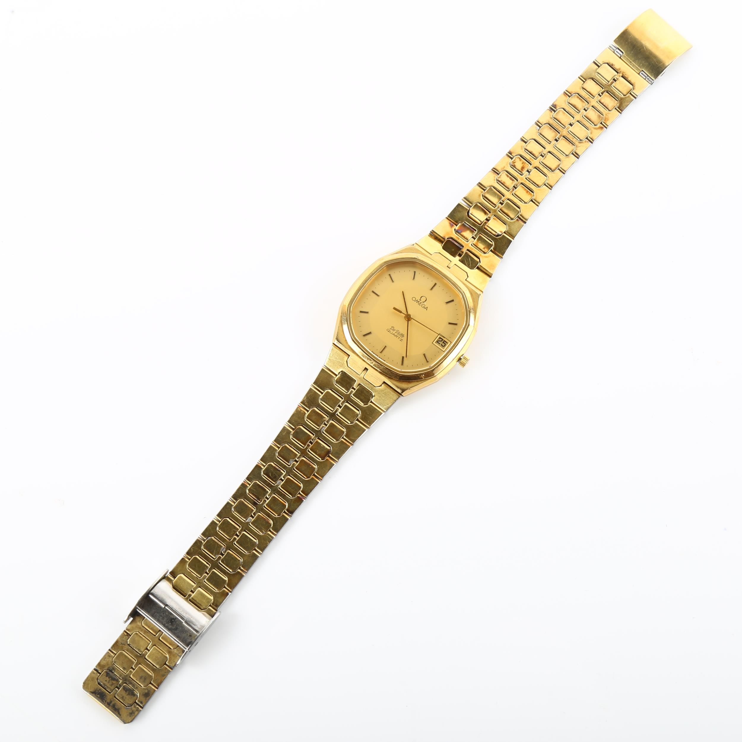 OMEGA - a gold plated stainless steel De Ville quartz bracelet watch, ref. 1332, champagne dial with - Image 2 of 5