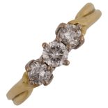 **WITHDRAWN**An 18ct gold three stone diamond ring, set with modern round brilliant-cut diamonds