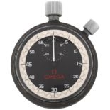 OMEGA - a stainless steel and iron split seconds stopwatch, circa 1970s, black dial with white