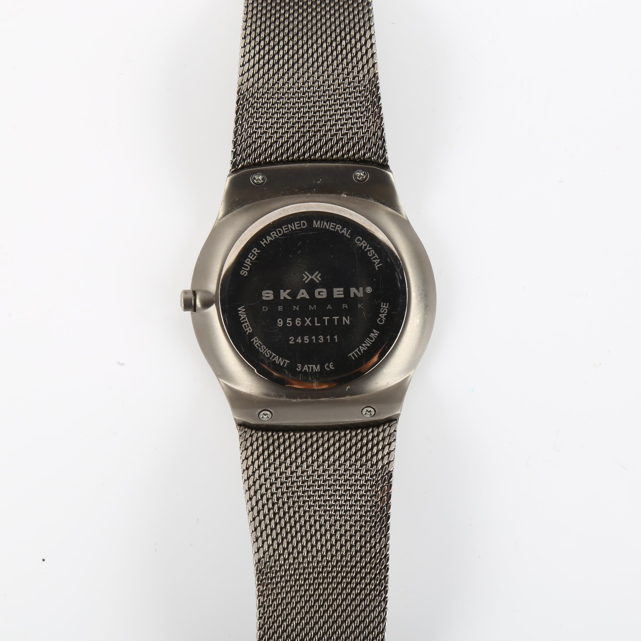 SKAGEN - a titanium quartz bracelet watch, ref. 956XLTTN, blue dial with white baton hour markers, - Image 4 of 5