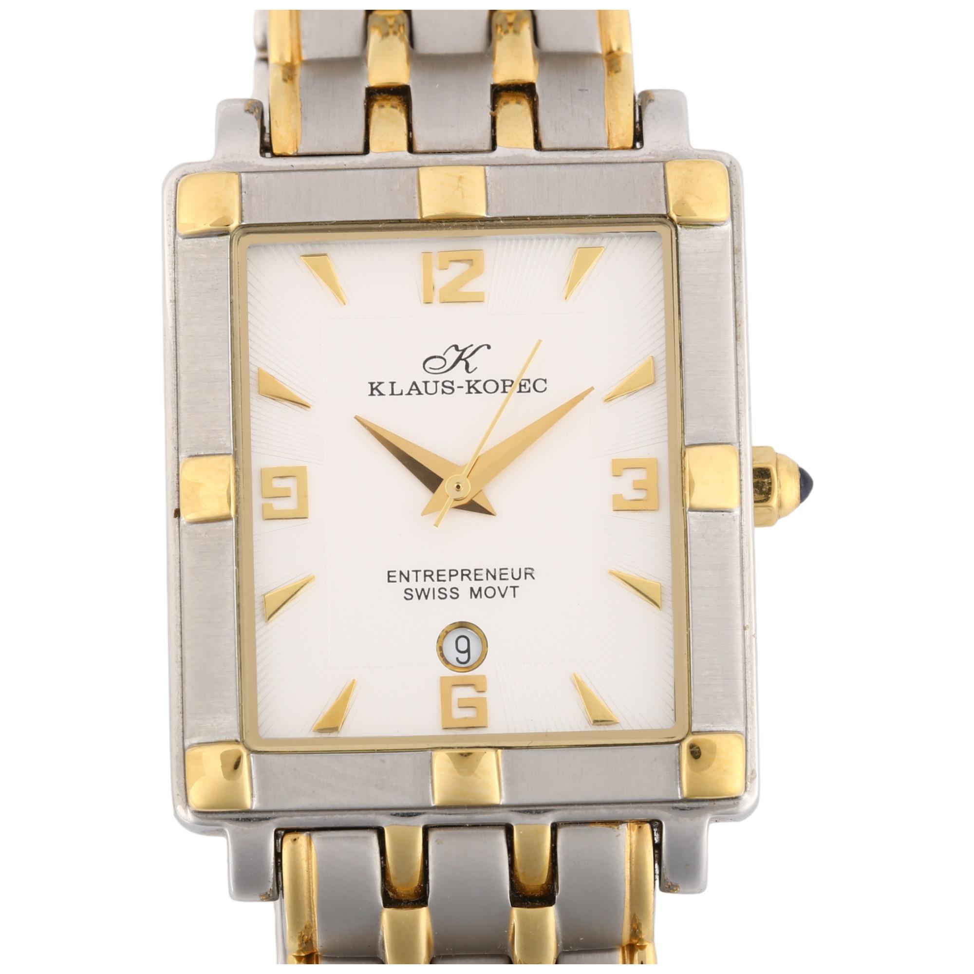 KLAUS-KOBEC - a gold plated stainless steel Entrepreneur quartz bracelet watch, silvered dial with