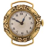 An Art Nouveau French 18k gold mechanical wristwatch head, by Schlussel G, silvered dial with Arabic