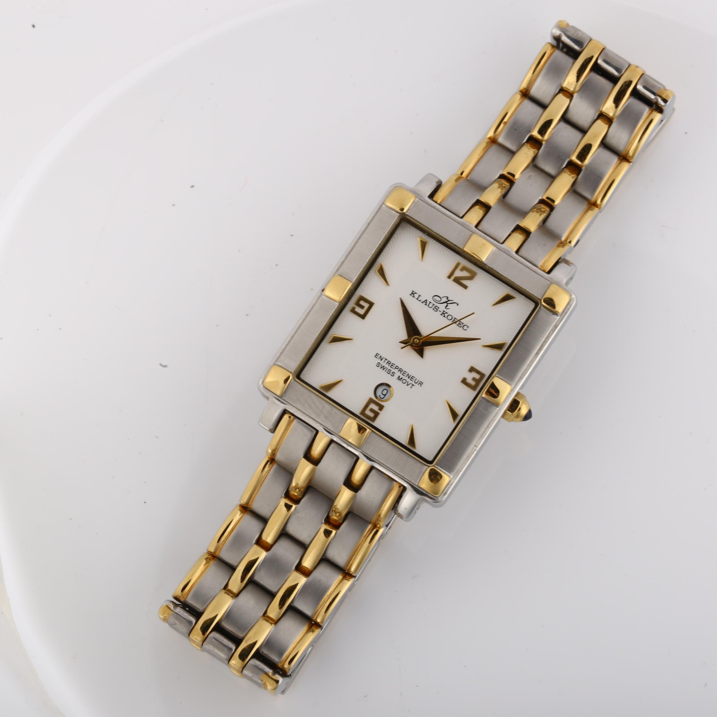 KLAUS-KOBEC - a gold plated stainless steel Entrepreneur quartz bracelet watch, silvered dial with - Image 2 of 5