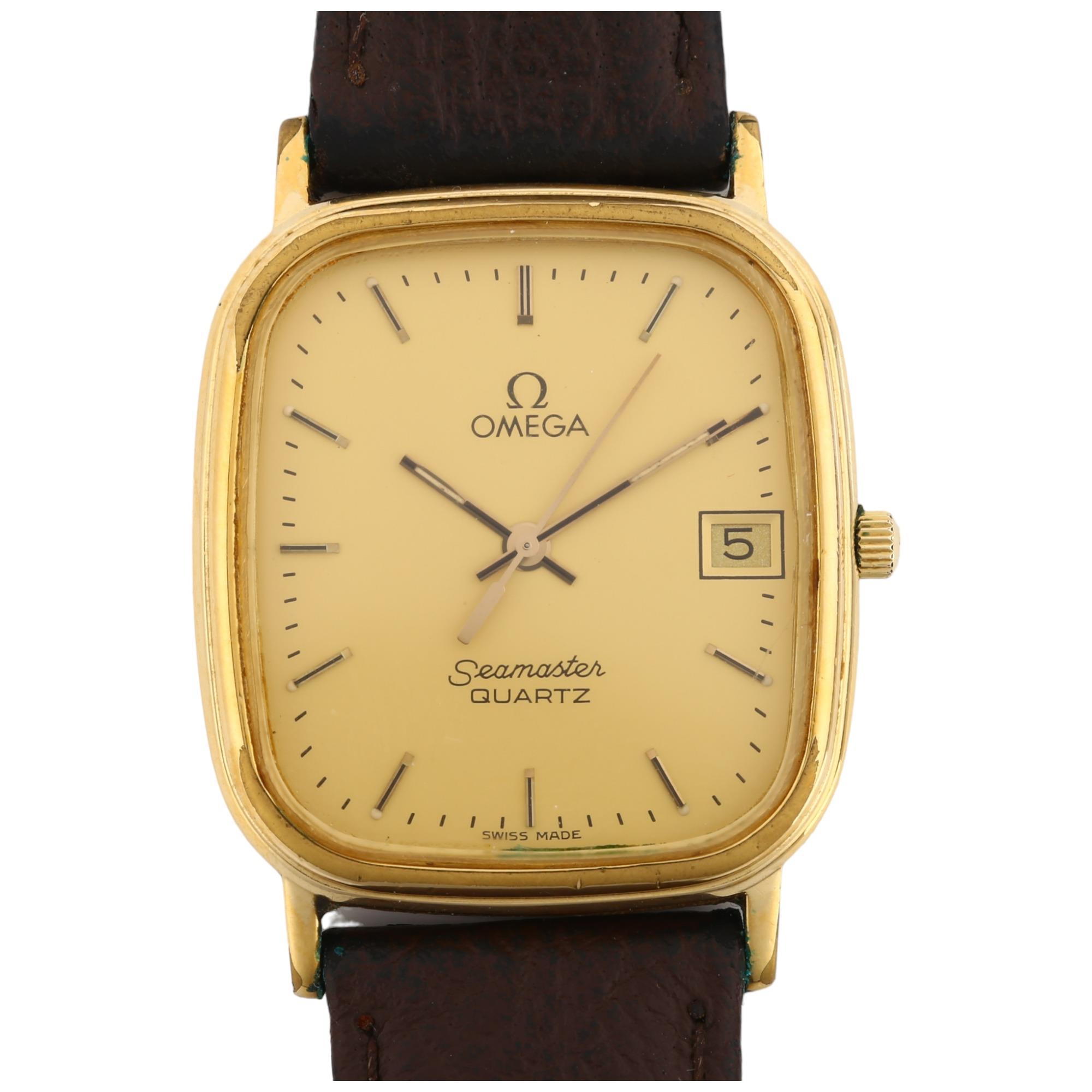 OMEGA - a gold plated stainless steel Seamaster quartz wristwatch, ref. 1430, champagne dial with