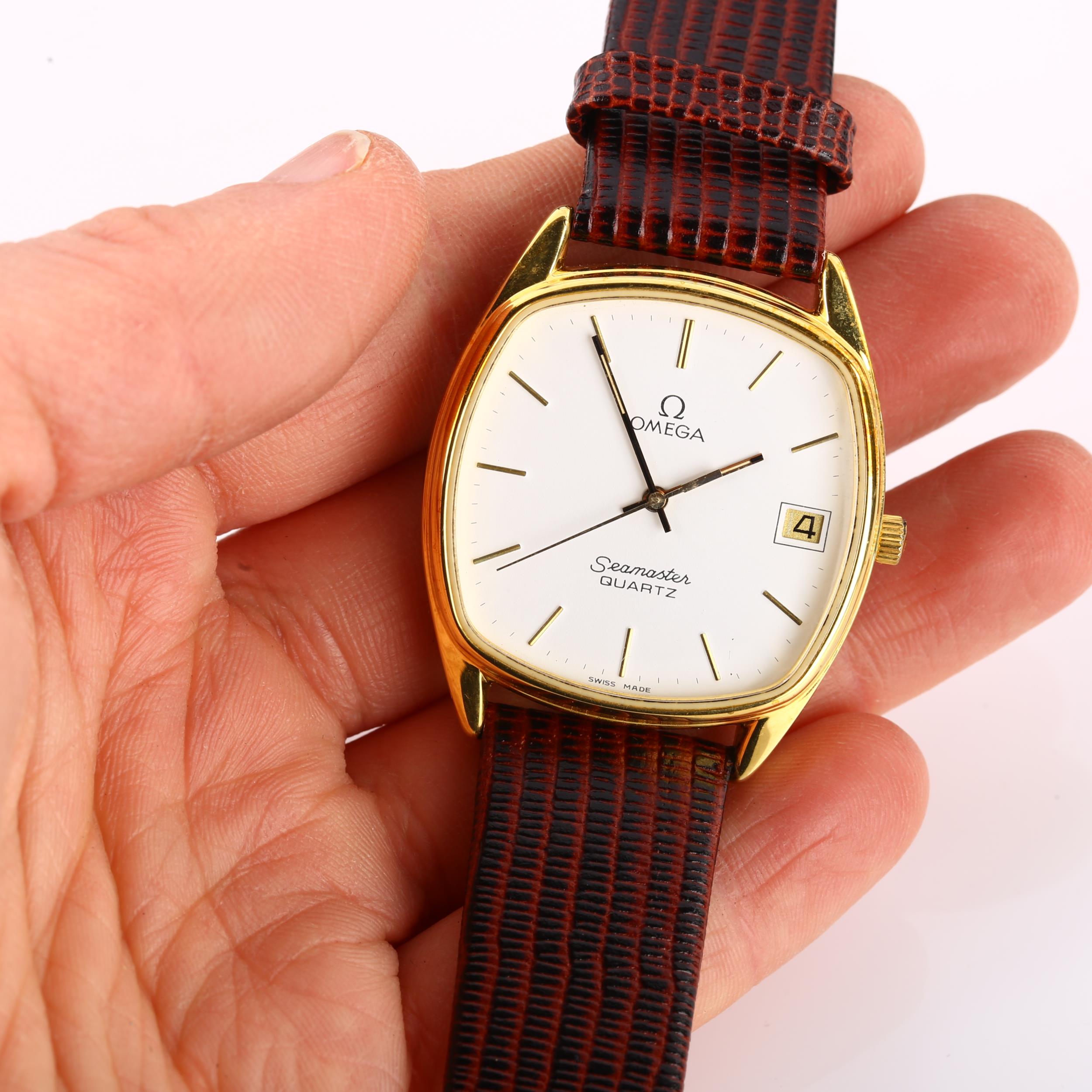 OMEGA - a gold plated stainless steel Seamaster quartz wristwatch, ref. 196.0280, circa 1982, - Image 5 of 5