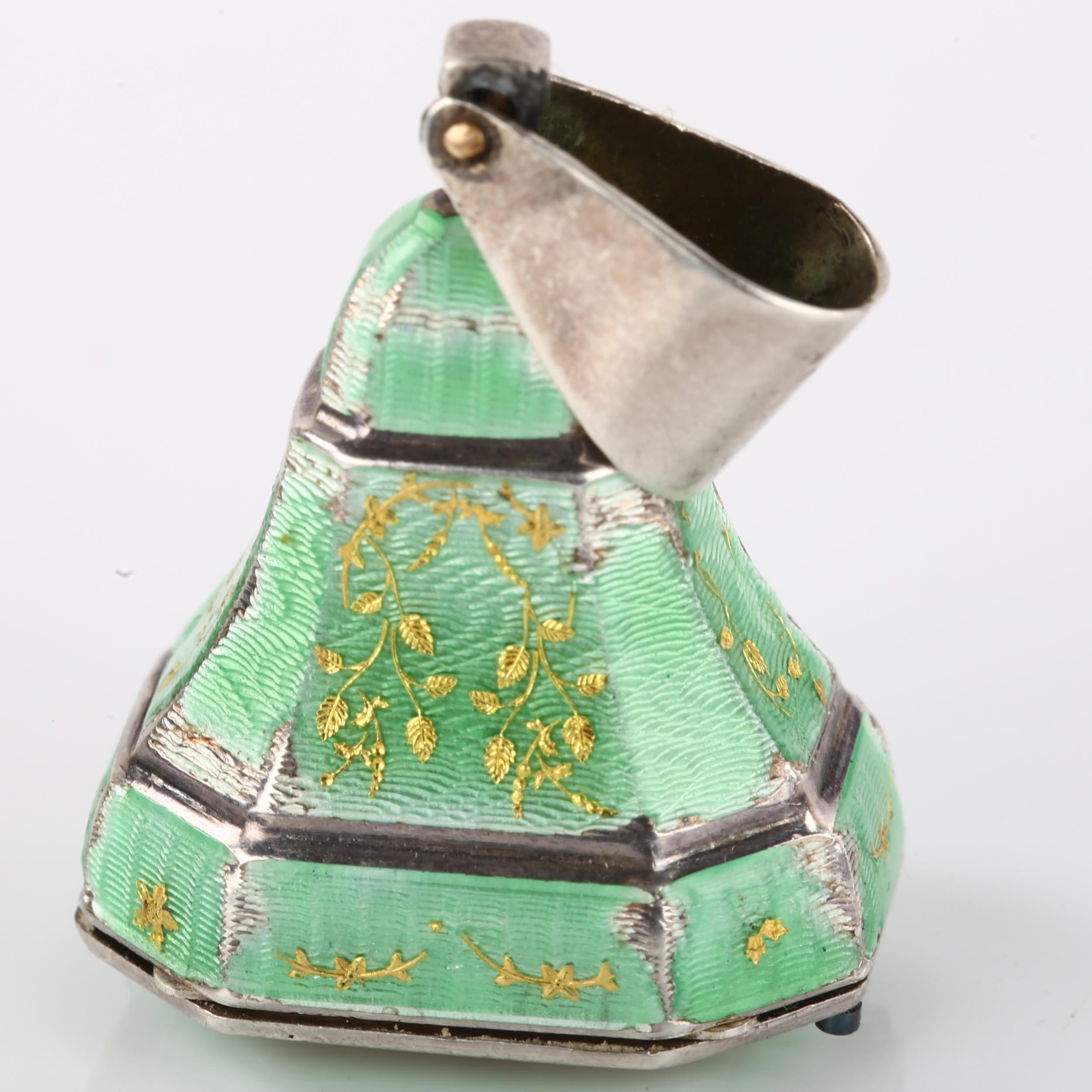 IDEAL WATCH - an early 20th century silver and green enamel mechanical pendant timepiece, silvered - Image 3 of 5
