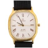 OMEGA - a gold plated stainless steel De Ville quartz wristwatch, white dial with Roman numeral hour