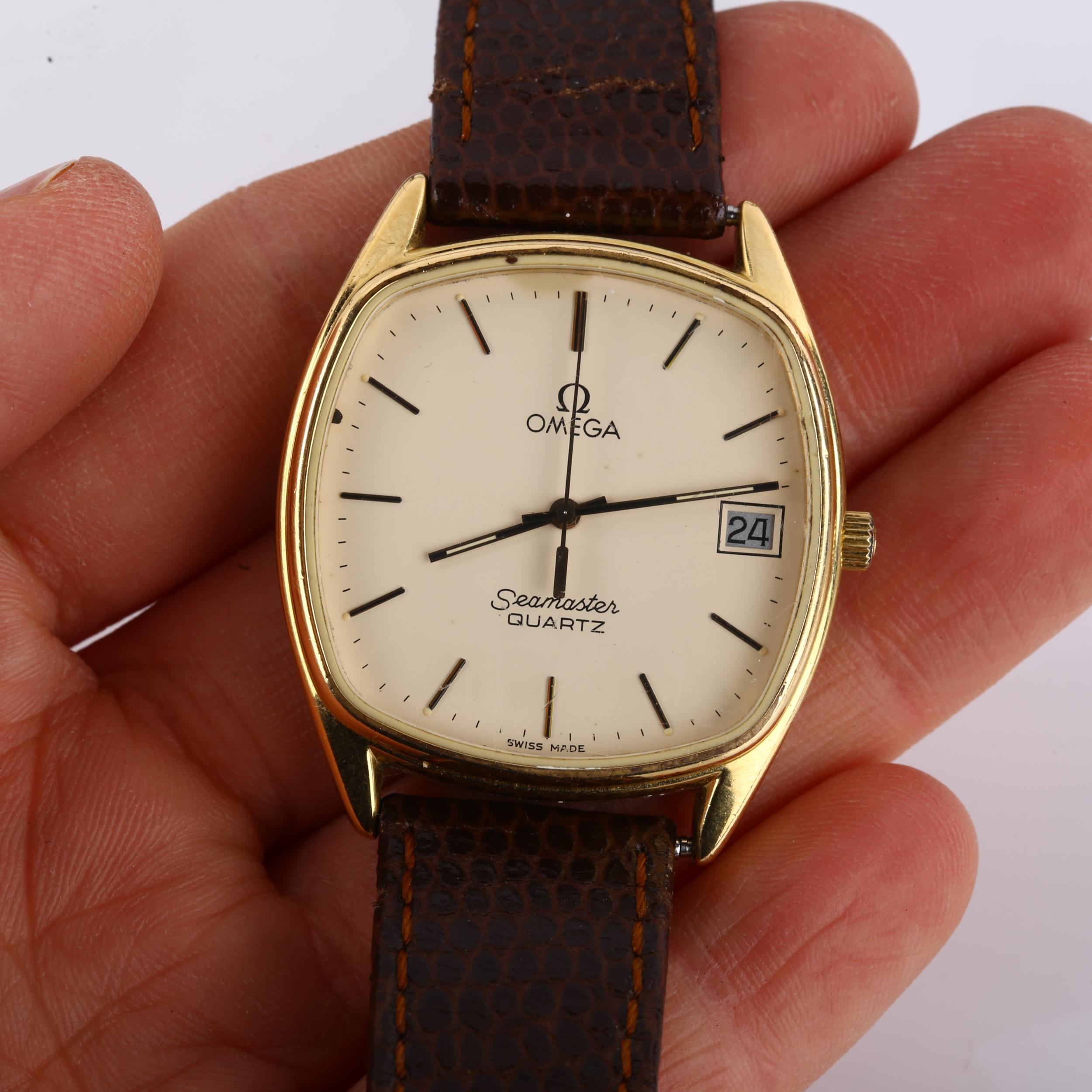 OMEGA - a gold plated stainless steel Seamaster quartz wristwatch, ref. 196.0280, circa 1980, - Image 5 of 5