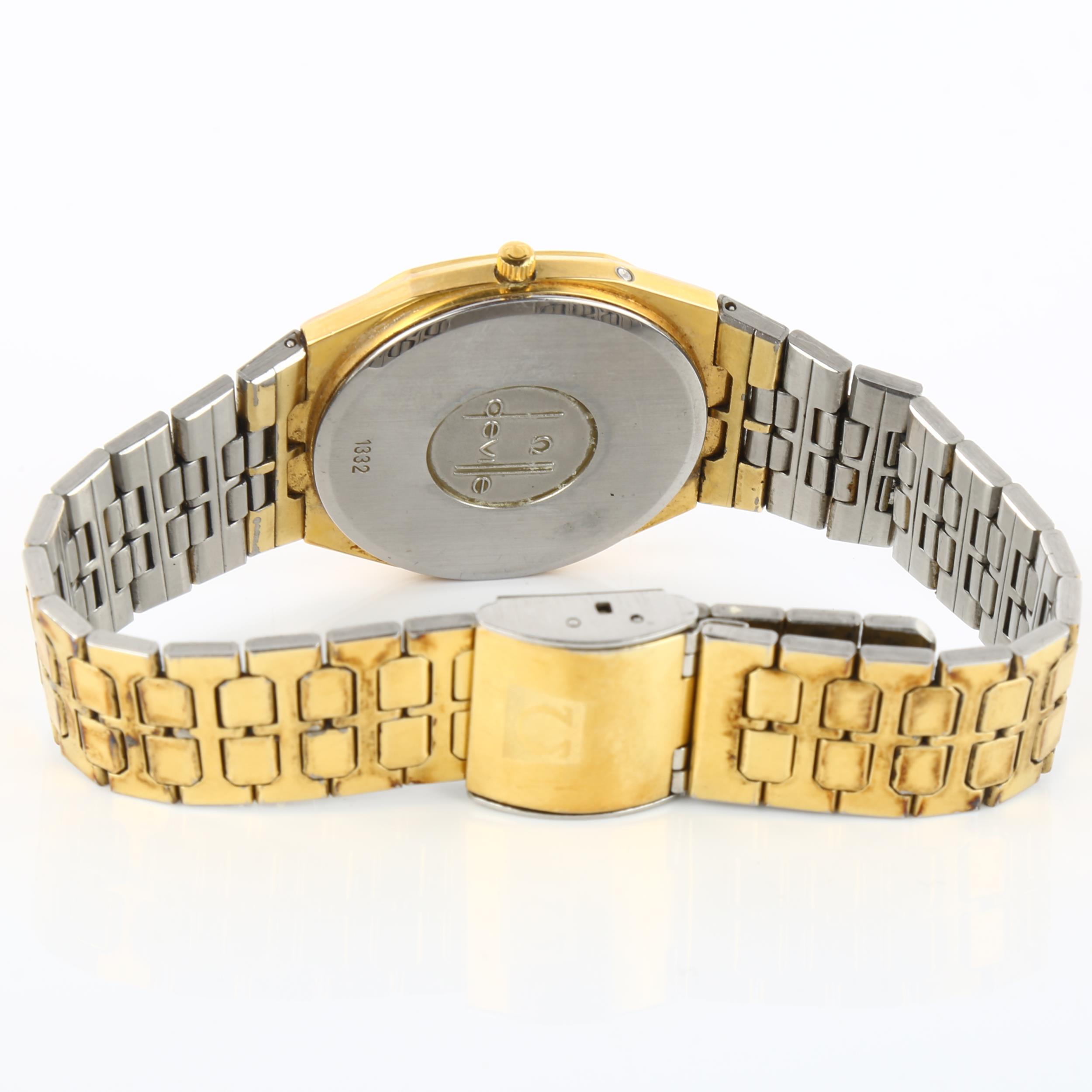 OMEGA - a gold plated stainless steel De Ville quartz bracelet watch, ref. 1332, champagne dial with - Image 4 of 5