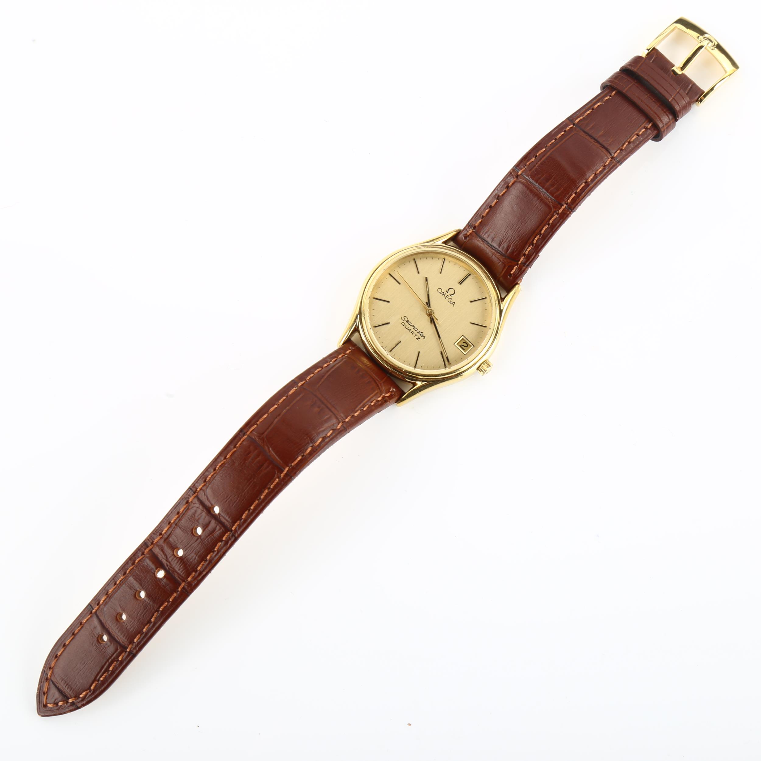 OMEGA - a gold plated stainless steel Seamaster quartz wristwatch, ref. 1337, champagne dial with - Image 2 of 5