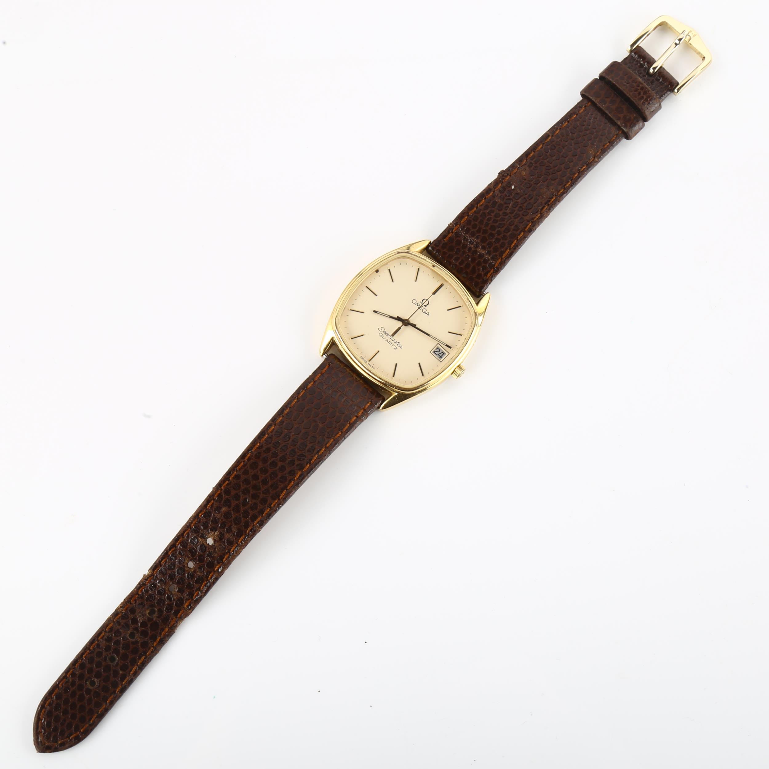 OMEGA - a gold plated stainless steel Seamaster quartz wristwatch, ref. 196.0280, circa 1980, - Image 2 of 5