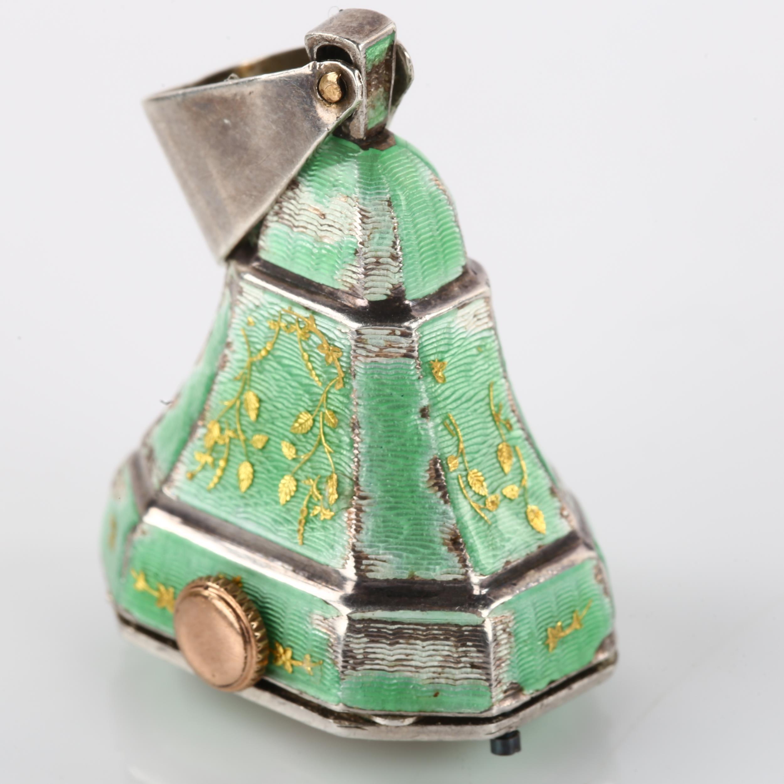 IDEAL WATCH - an early 20th century silver and green enamel mechanical pendant timepiece, silvered - Image 4 of 5