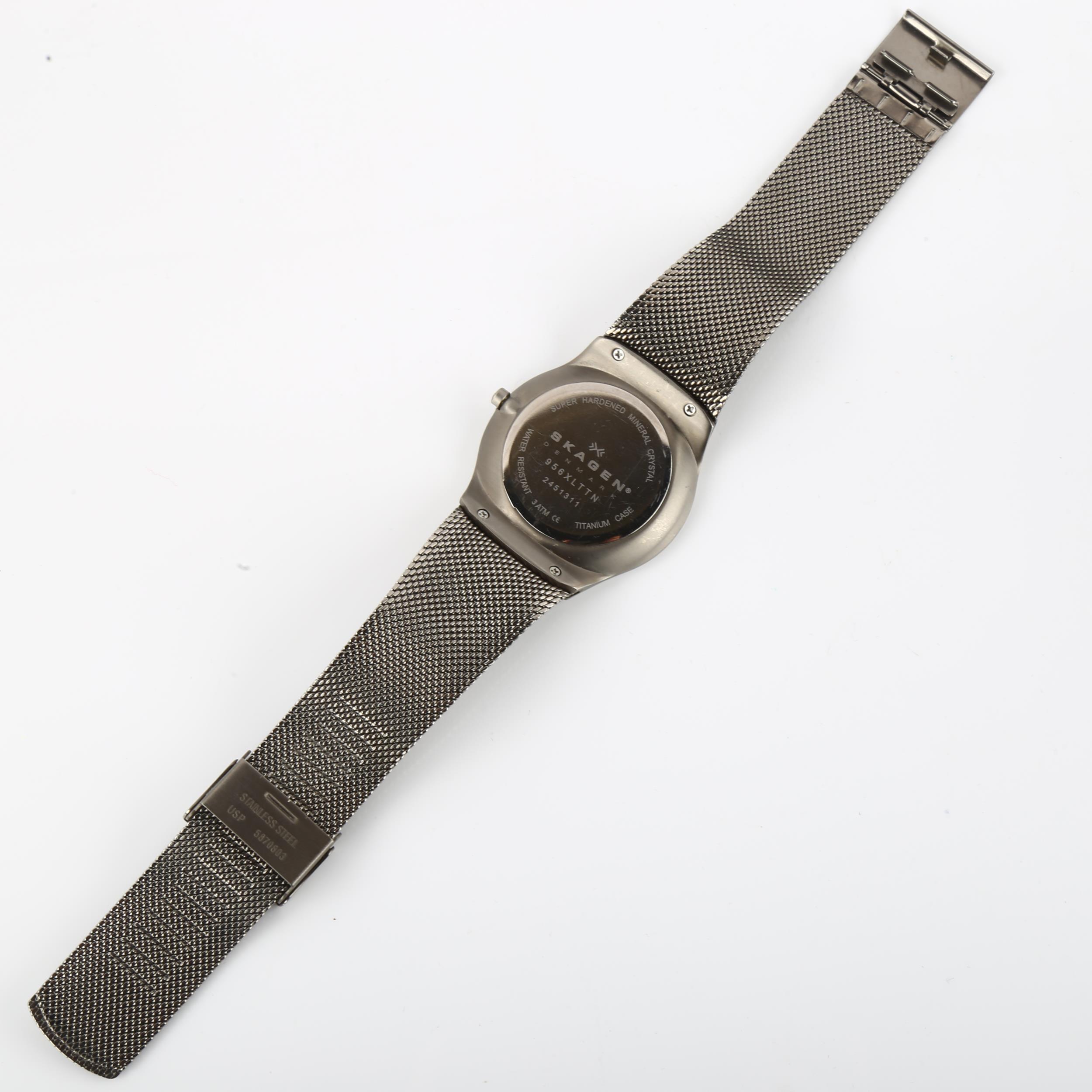 SKAGEN - a titanium quartz bracelet watch, ref. 956XLTTN, blue dial with white baton hour markers, - Image 3 of 5