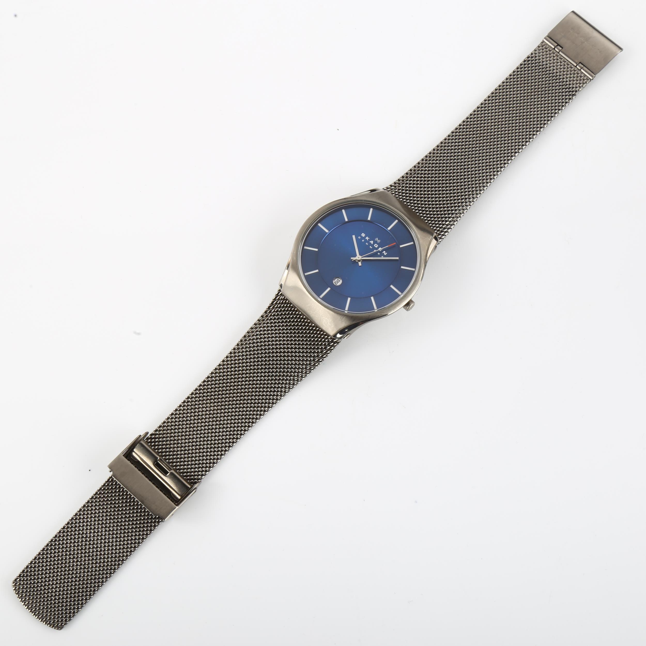 SKAGEN - a titanium quartz bracelet watch, ref. 956XLTTN, blue dial with white baton hour markers, - Image 2 of 5