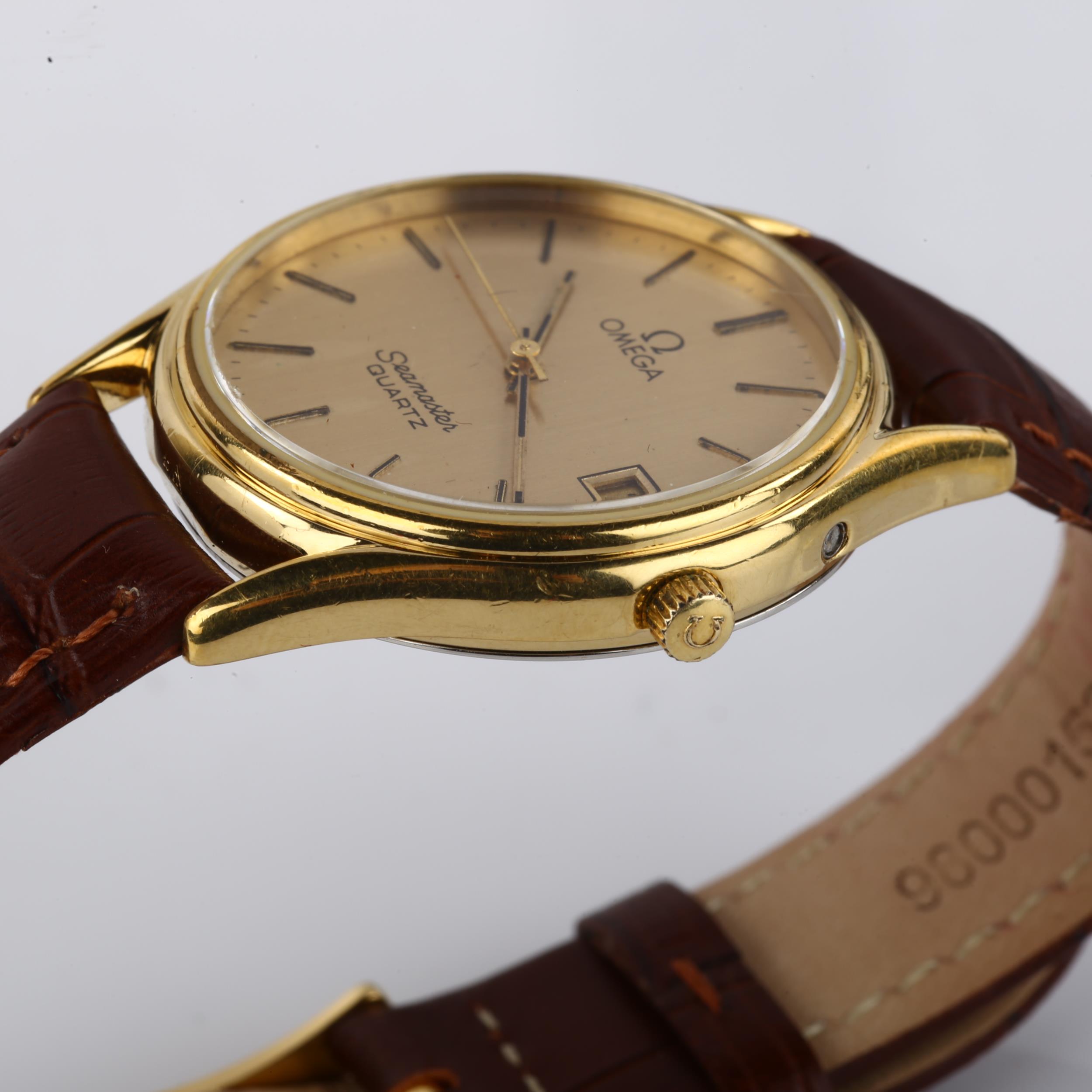 OMEGA - a gold plated stainless steel Seamaster quartz wristwatch, ref. 1337, champagne dial with - Image 4 of 5