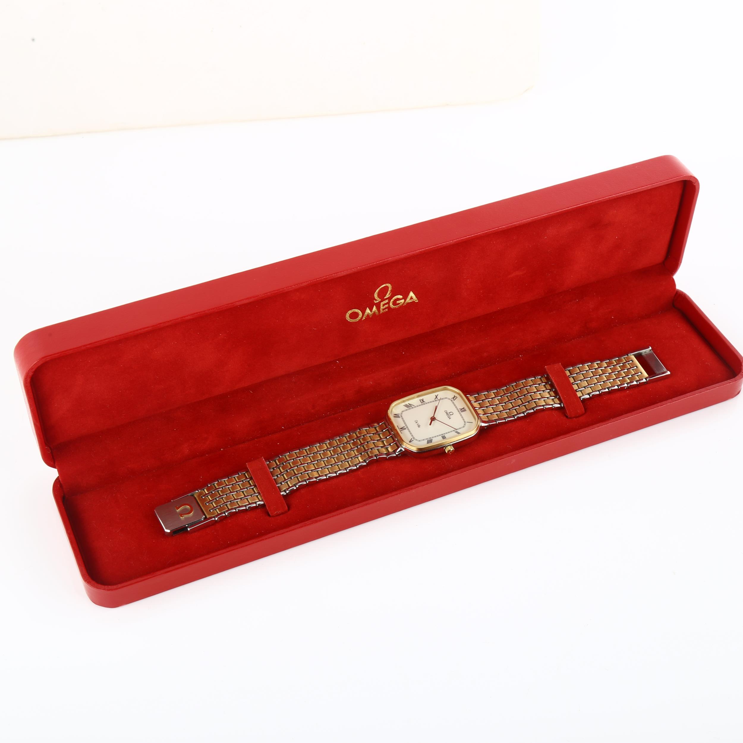 OMEGA - a gold plated stainless steel De Ville quartz bracelet watch, ref. 1417, cream dial with - Image 5 of 5