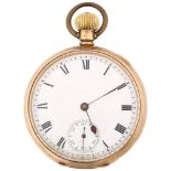 WALTHAM - an early 20th century 9ct gold open-face keyless pocket watch, white enamel dial with