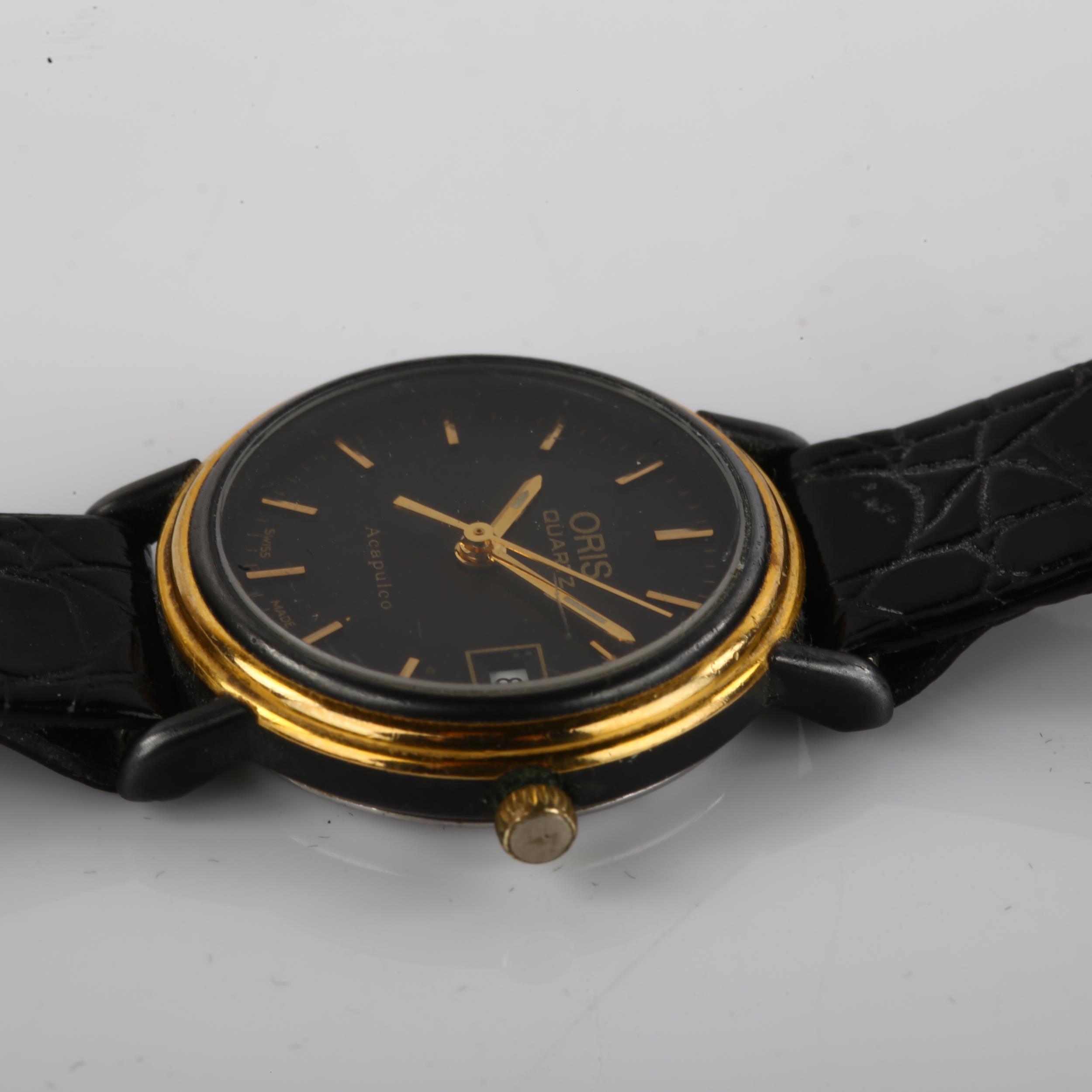 ORIS - a gold plated stainless steel Acapulco quartz wristwatch, ref. 7113, black dial with gilt - Image 4 of 5